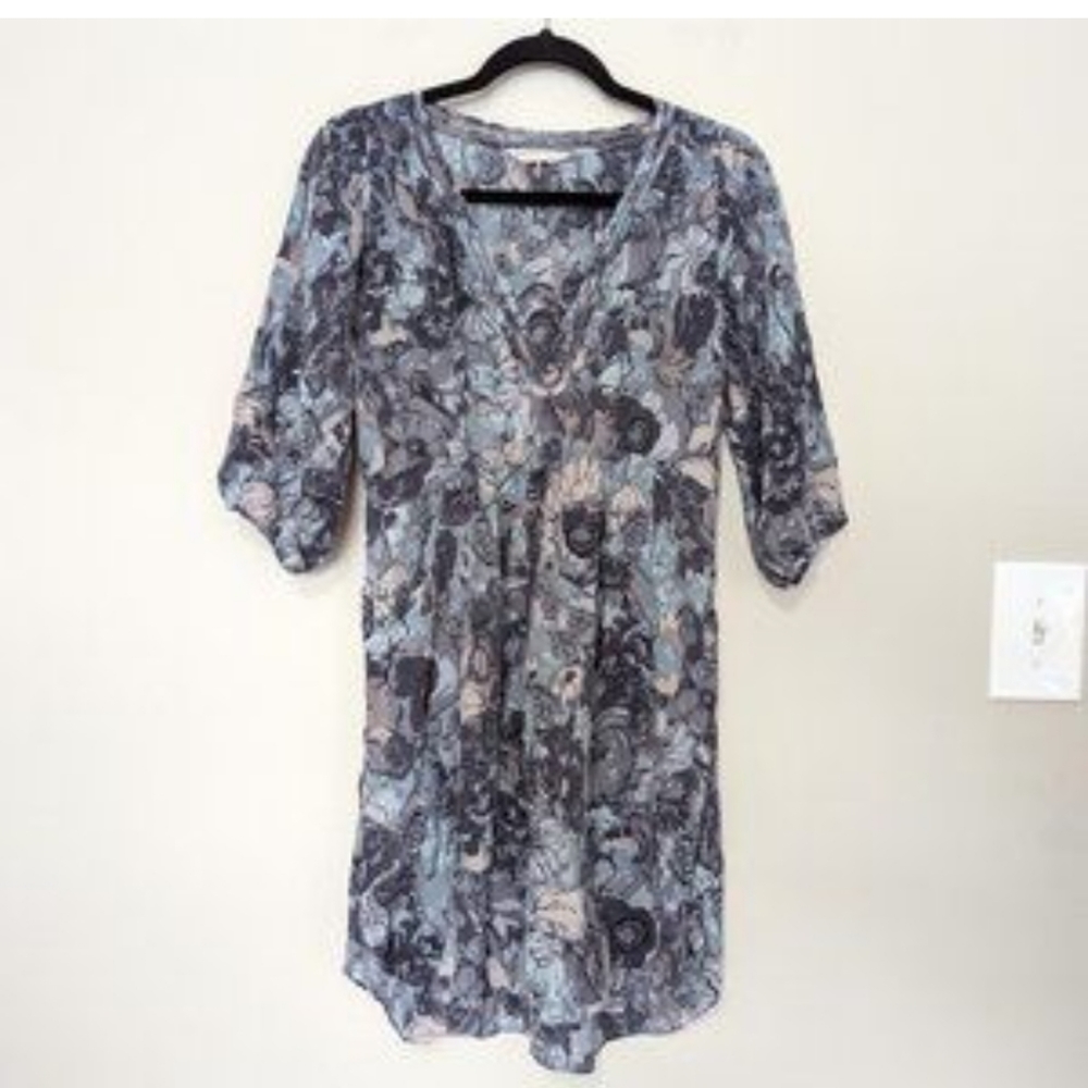 Rebecca Taylor Silk 3/4 sleeve floral print Mini Dress with pockets